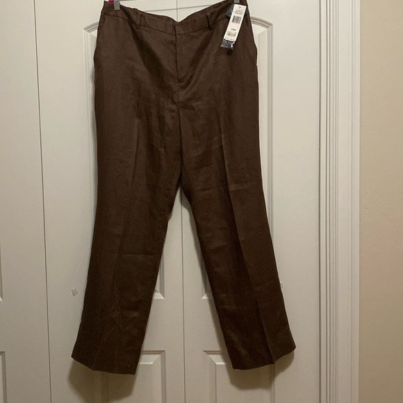 Lauren Ralph Lauren Pants - NWT Lauren Ralph Lauren Linen Trouser Pants Womens 16 Brown Wide leg Old Money